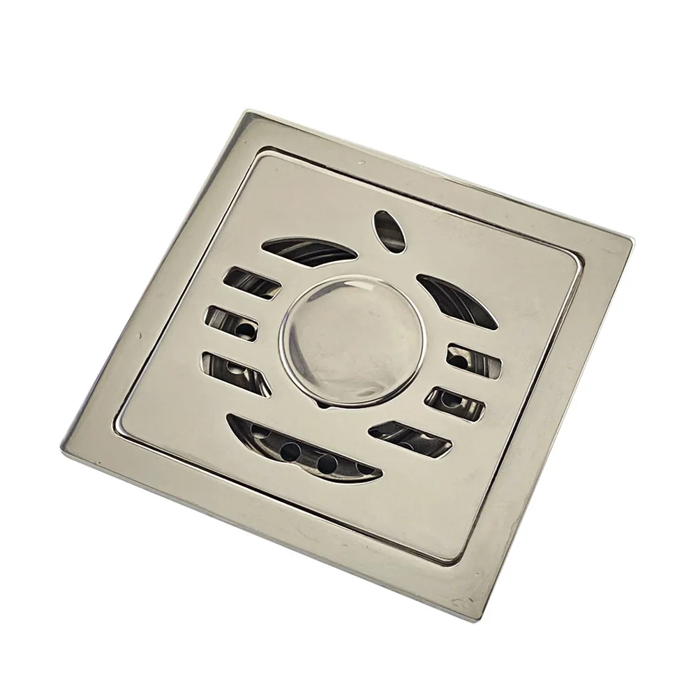 
High quality dual 6mm thick 4 inch 201 stainless steel apple pattern bathroom shower brass odor proof self seal floor drain 