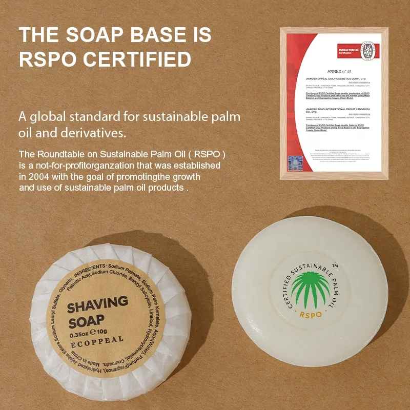 Custom Labelling Sustainable Eco Friendly Natural RSPO Shaving Kit Rich Foam Soften 10g Shaving Soap
