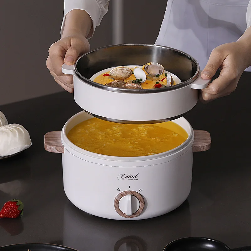 Portable Double Layer Steamer Thermo Porridge Water Boiler Stainless Frying Pans Electric Cooker Pot With Pot