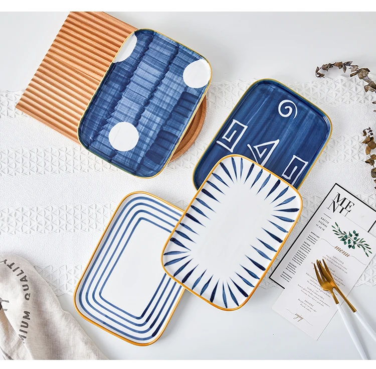 Недорогие квадратные керамические Столовые тарелки ручной росписи с цветами