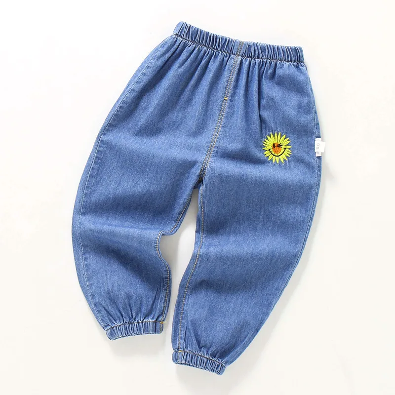 elastic waist kids trousers denim pants toddlers jean suits for boys and girls cute fruit embroidery jeans boy