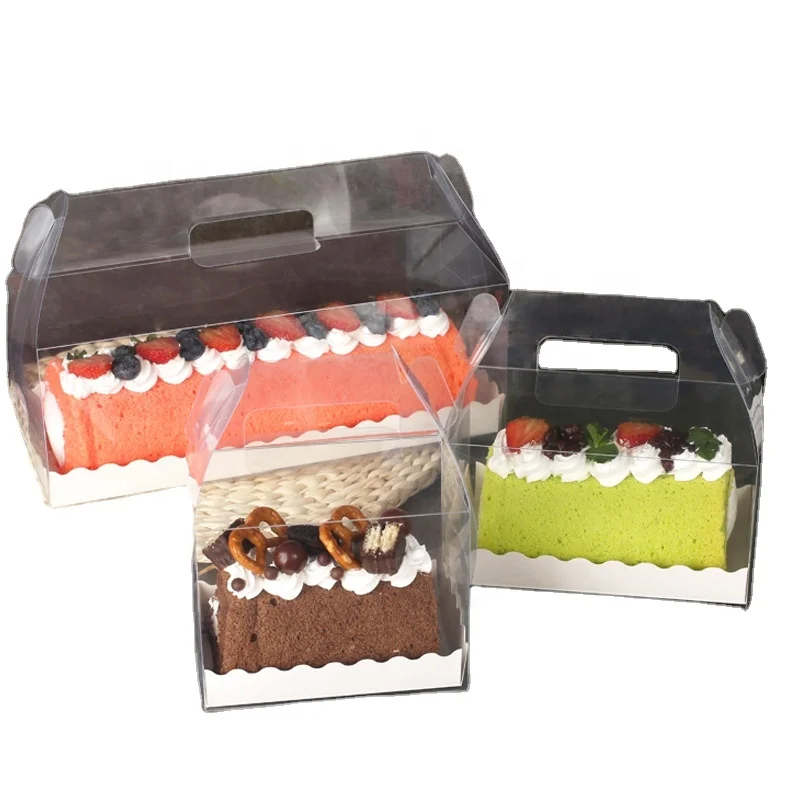 Portable transparent cake roll packaging box long transparent Japanese-style cute towel Swiss roll baking West Point carry box