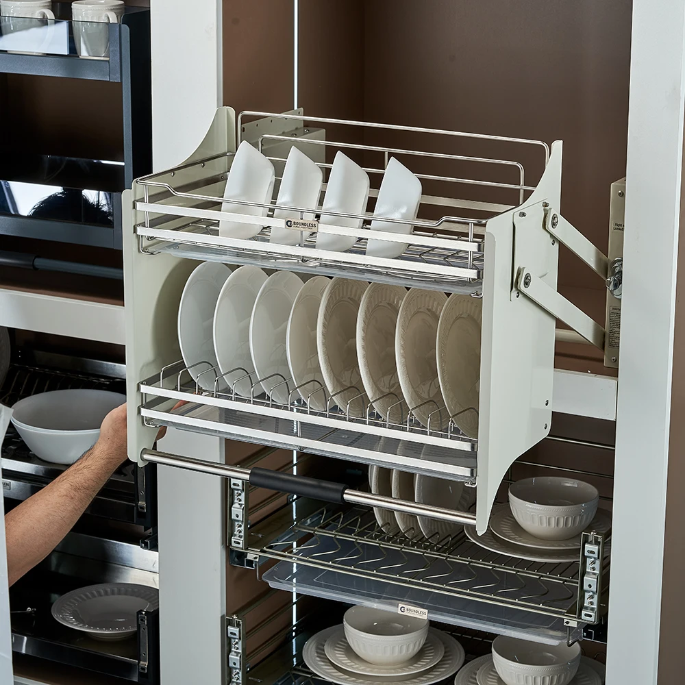 Kitchen wall cupboard Two Tiers pulling down shelf system  dish and bowl organizer kitchen accessory BFF--9131