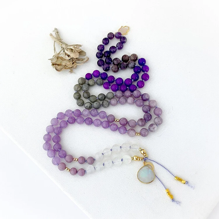 108 Beaded Amethyst Energy Power Necklace 8mm Natural Stone Crystal Beads Handmade Necklace for Women Jewelry