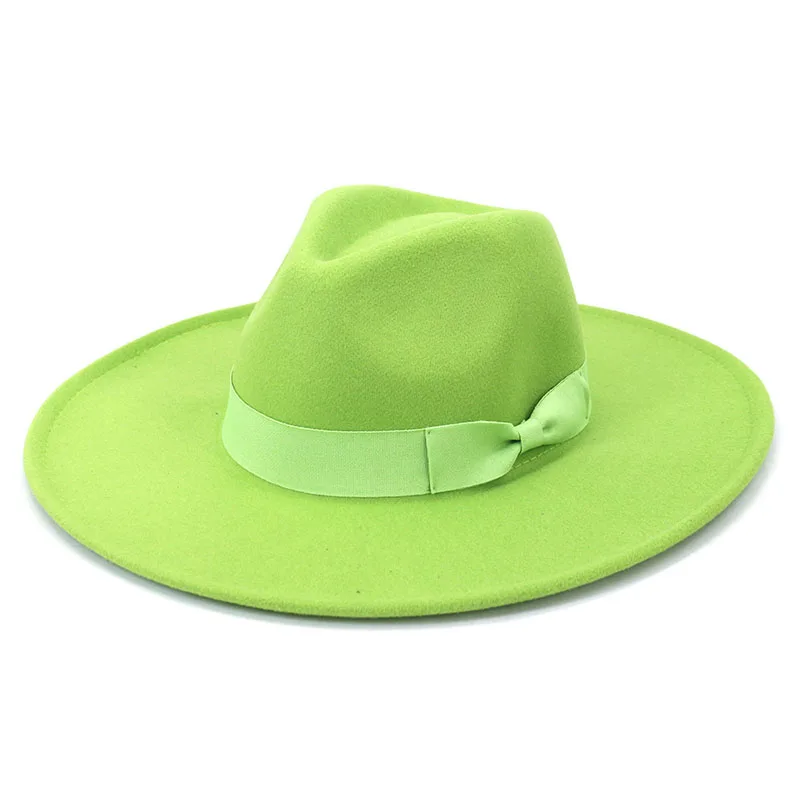 Winter Women Knot Bow Jazz Hat Fashion Flat Wide Brim Hats Candy Color Ladies Vintage Fedora Hats