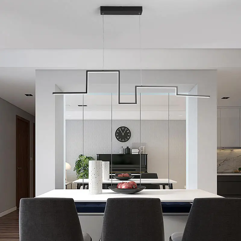 Nordic Style Simple Led Pendant Linear Lighting Living Dining Room Kitchen Bar Led Long Strip Chandelier