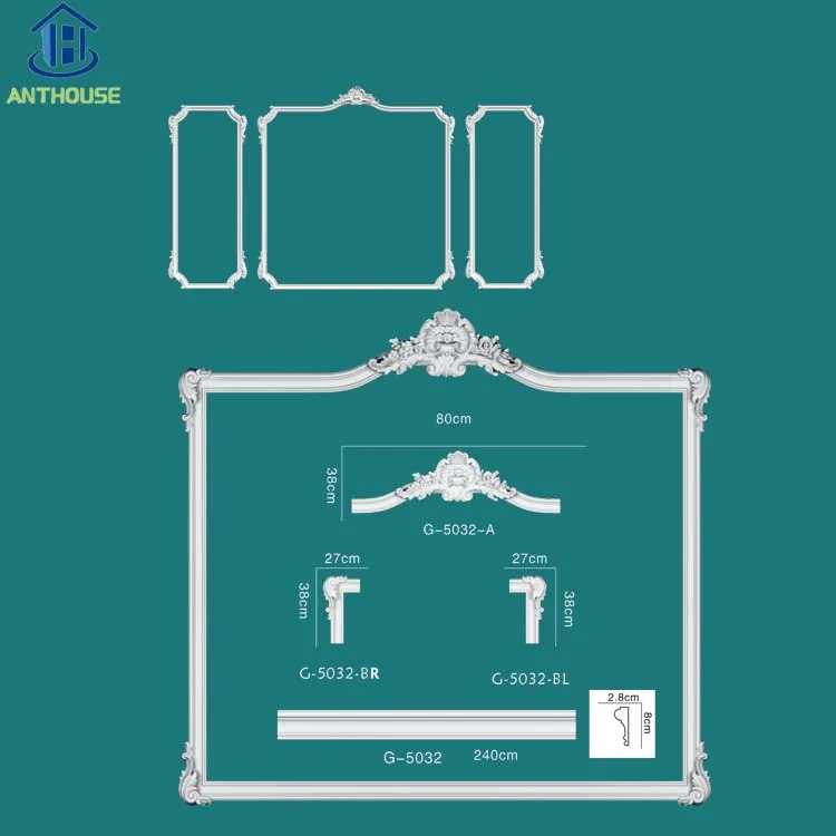 Plain Wall Chair Rail Molding Interior Ceiling Decoration Frame PU Panel Moulding crown mouldings