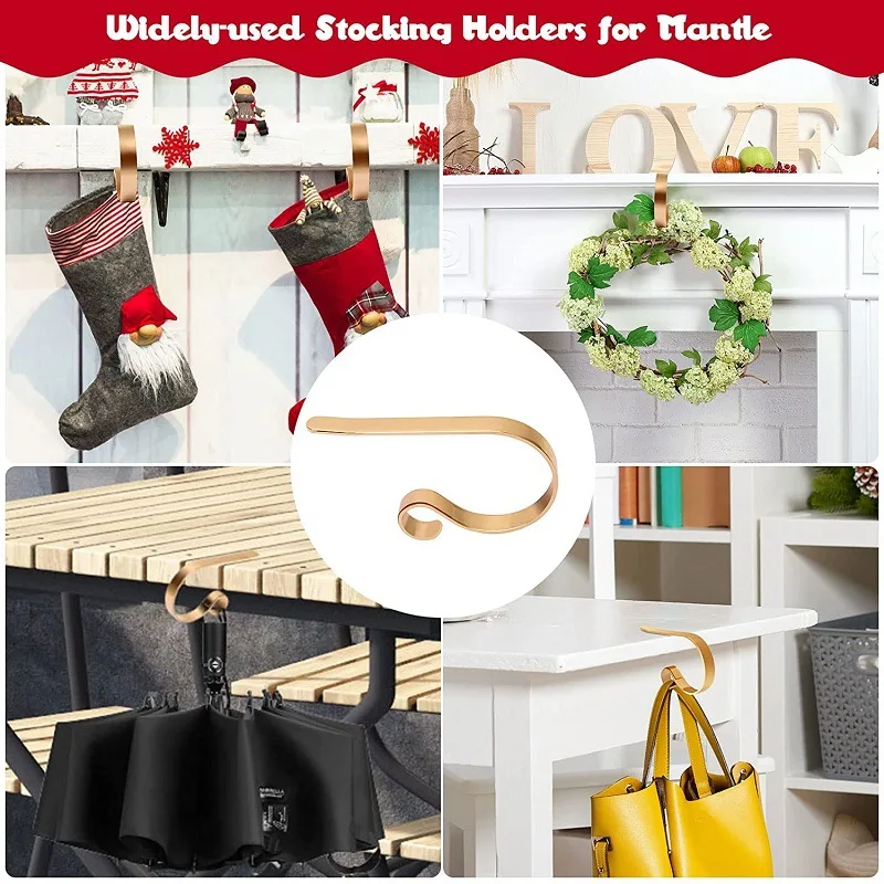 Christmas Stocking Holder, Metal Xmas Decorative Stocking Holder Christmas Sock Hook for Mantle Fireplace