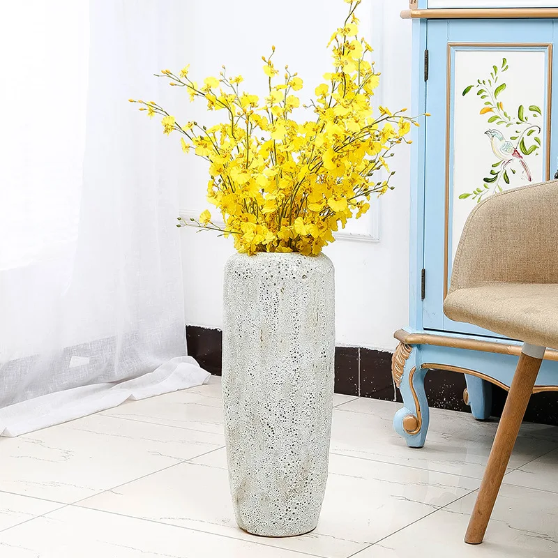 Wholesale Jingdezhen Ceramic Floor Large Vase Dry Flower White Bubble Glaze Modern Flower Decoration Hotel Living Room