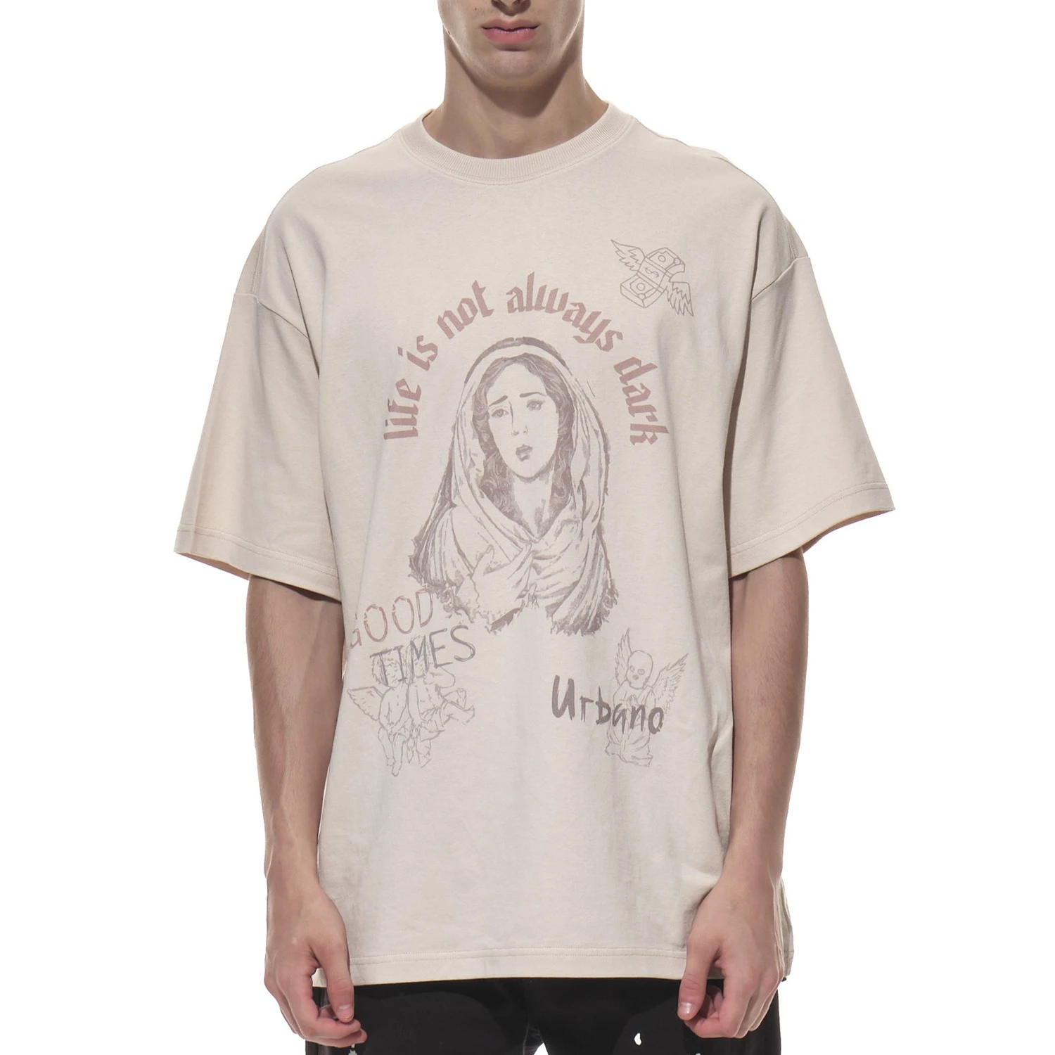 
Custom design made beige color oversized vintage premium tshirts men with custom label 