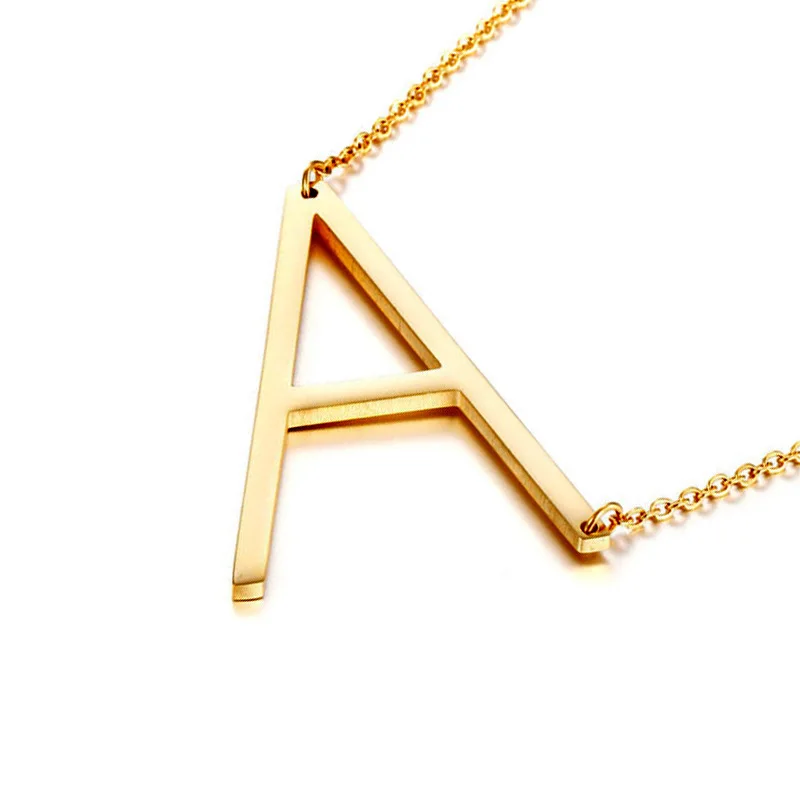 Newest Design 18K Gold Plated English Alphabet Necklace Statement Stainless Steel A-Z 26 Initial Letters Pendant Necklaces