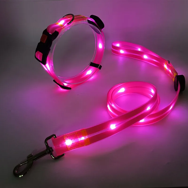 5pcs MOQ Pet Dog LED Collar Light Up Dog Collar Luxury Adjustable PVC Rechargeable LED Pet Dog Collar and Leash Set
