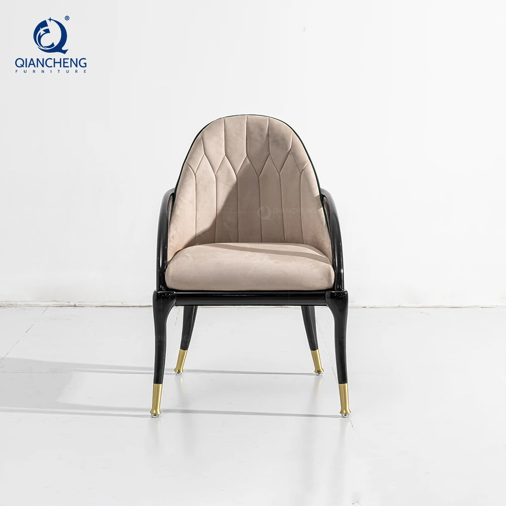 QIANCHENG stainless steel dark soild wood frame dining chair minimalist restaurant furniture french style armchair