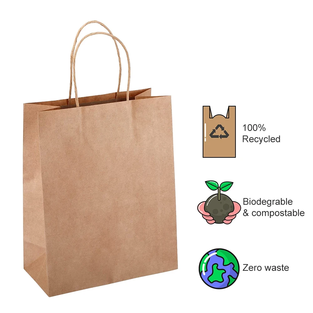 Custom Logo Printed Recyclable Twisted Handle Reusable Shopping  Kraft Paper Bag