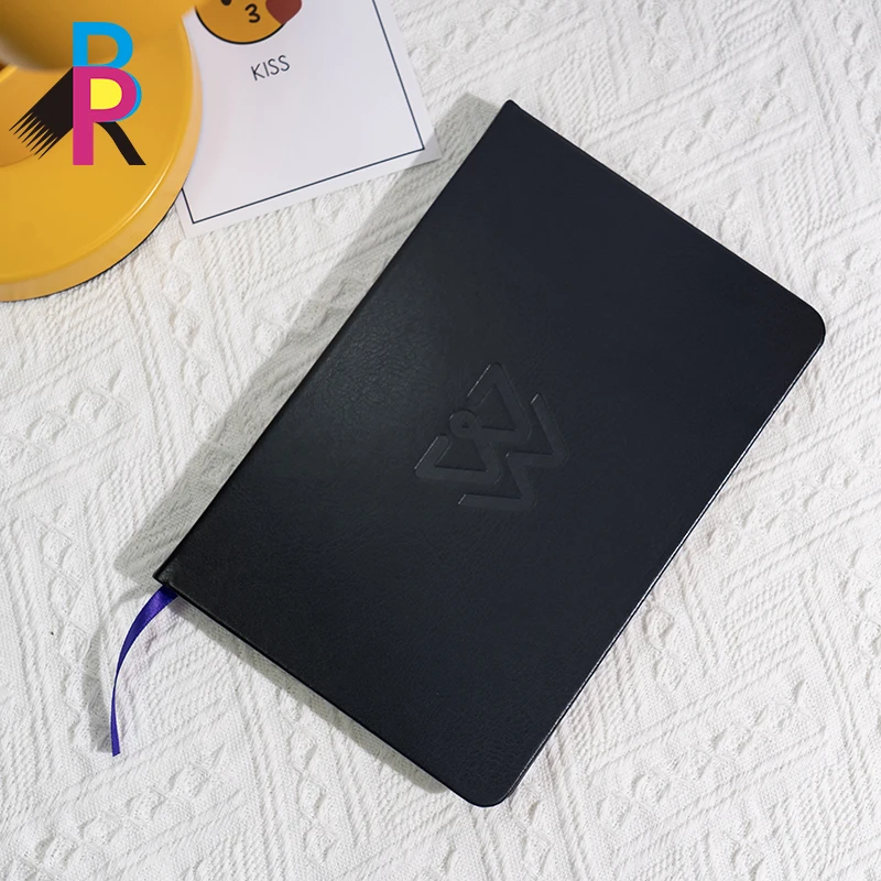 New Custom PU Notebook Emboss Deboss Journal High Quality Black Leather Planners And Journals