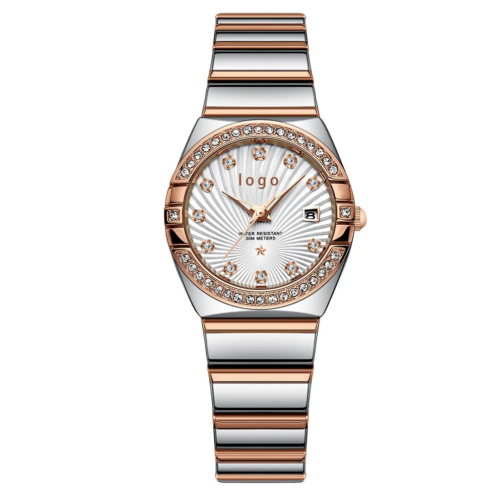 Elegant Dress Diamond Analog Quartz Watch Stainless Steel Bracelet Waterproof Luminous Wristwatch Crystals Date Women Watch