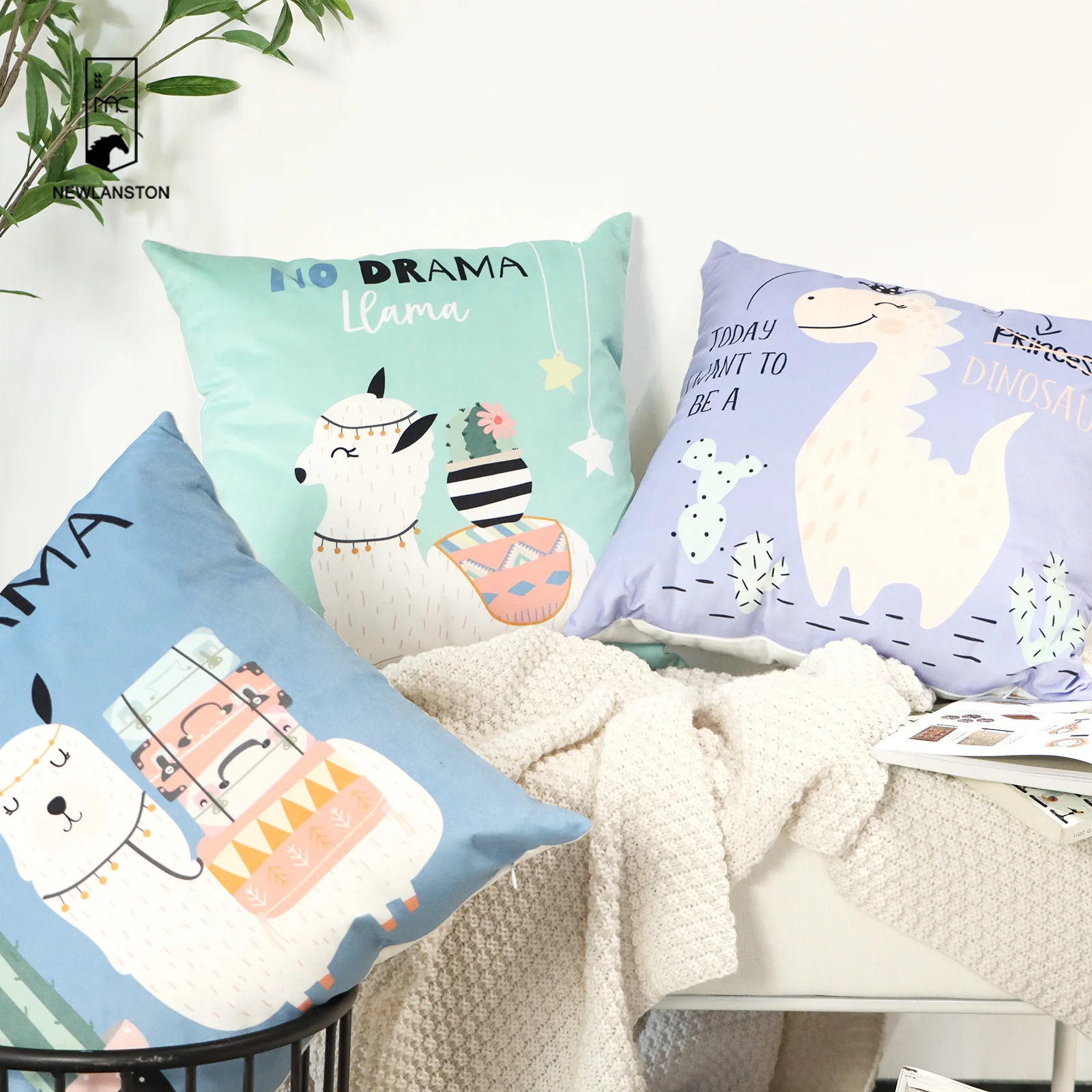 Square Animal Digital Printed Cushion Pillow Cover Comfortable Velvet Polyester Plants Throw Pillowcase For Children Room