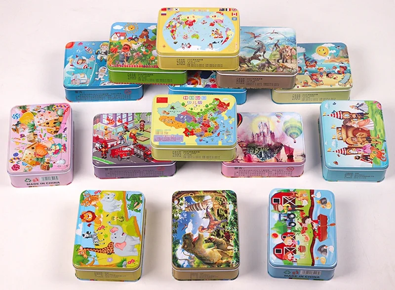 World Map 60 100 200piece puzzle game for kids Iron Box Child Cartoon toys puzzle Early Educational Toy Toddler Jigsaw Puzzle