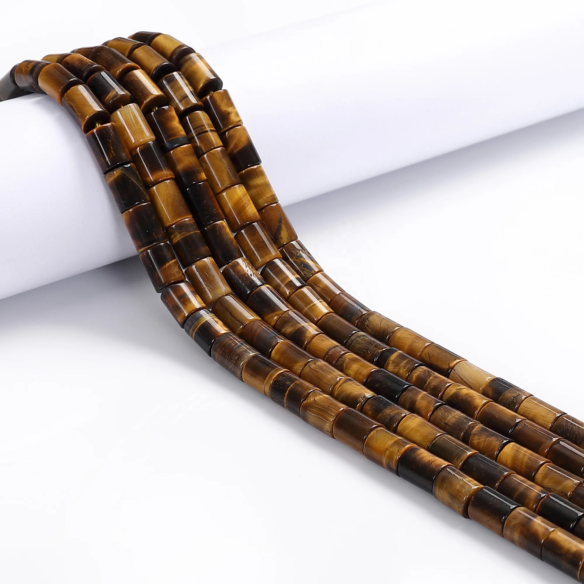 6x8mm Yellow Tiger Eye Rose Quartz Lepidolite Aventurine Picture Red Jasper Long Cylinder Tube Stone Beads for Jewelry Making