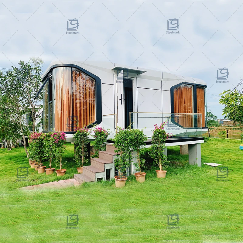 Luxury Camping Space Capsule Prefab Cabin Glass Moving House Modern Prefab House  Mobile Homestay Prefab Container House