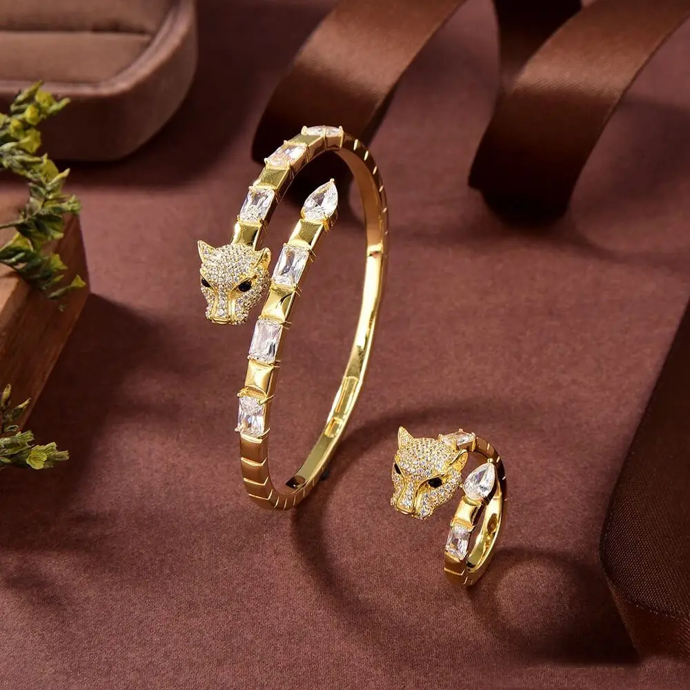 Factory Dubai Saudi Arabia 18k Gold Bangles Designs Jewelry Women Luxury 925 Silver Zircon Bangles Ring Set