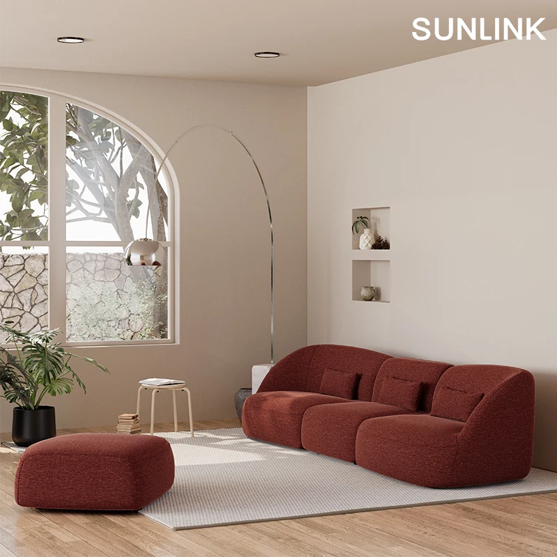 Modern Home Furniture New Design Wine Red Fabric Sofa Set Indoor 3 Seater Floor Modular Sofa Lounge Couch Living Room Sofas