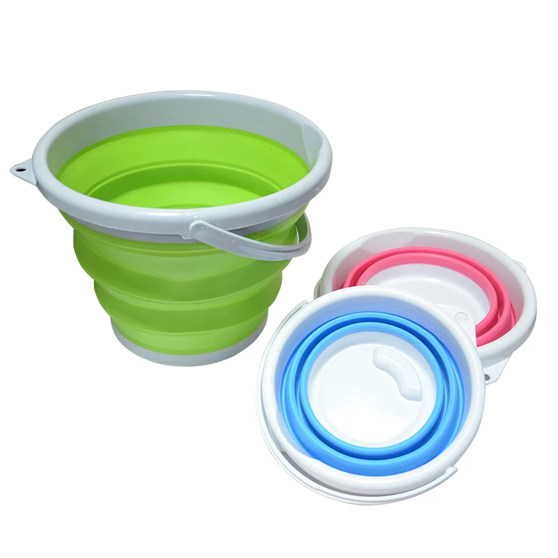 New arrival Round Portable Household 10L Foldable collapsible folding water Silicone buckets for cleaning washing