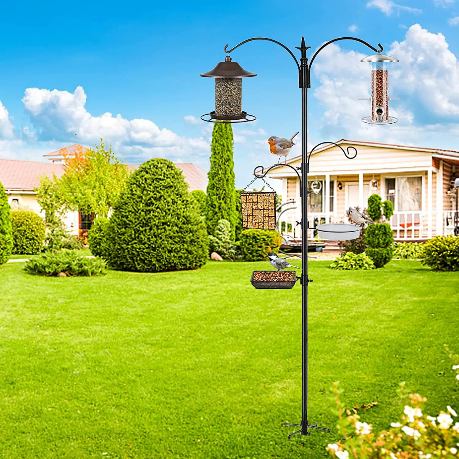 Premium Bird Feeding Station Kit/91 Inch Bird Feeder Pole, Multi Feeder Hanging Kit for Bird Watching/ Bird Bath Bird Feeder