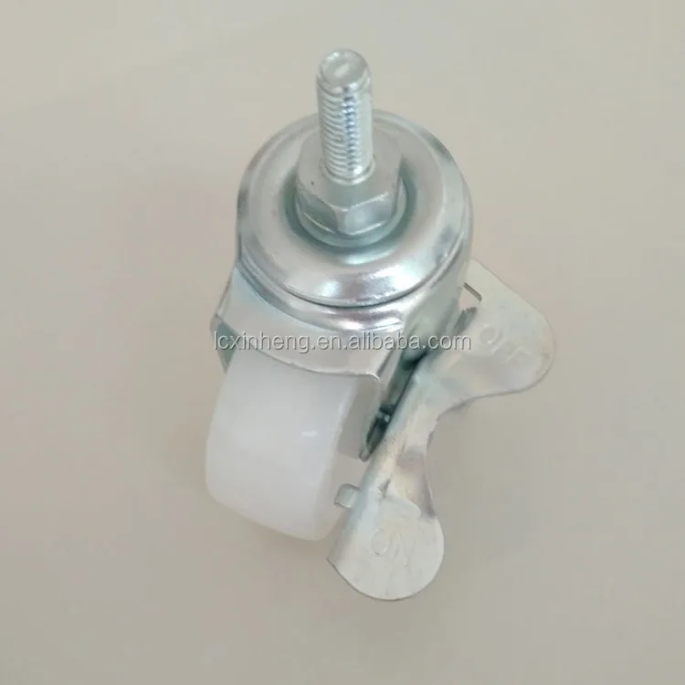 White PP Flat Bottom Movable Screw Side Brake Swivel Caster Furniture Silent Ball Trolley Wheel