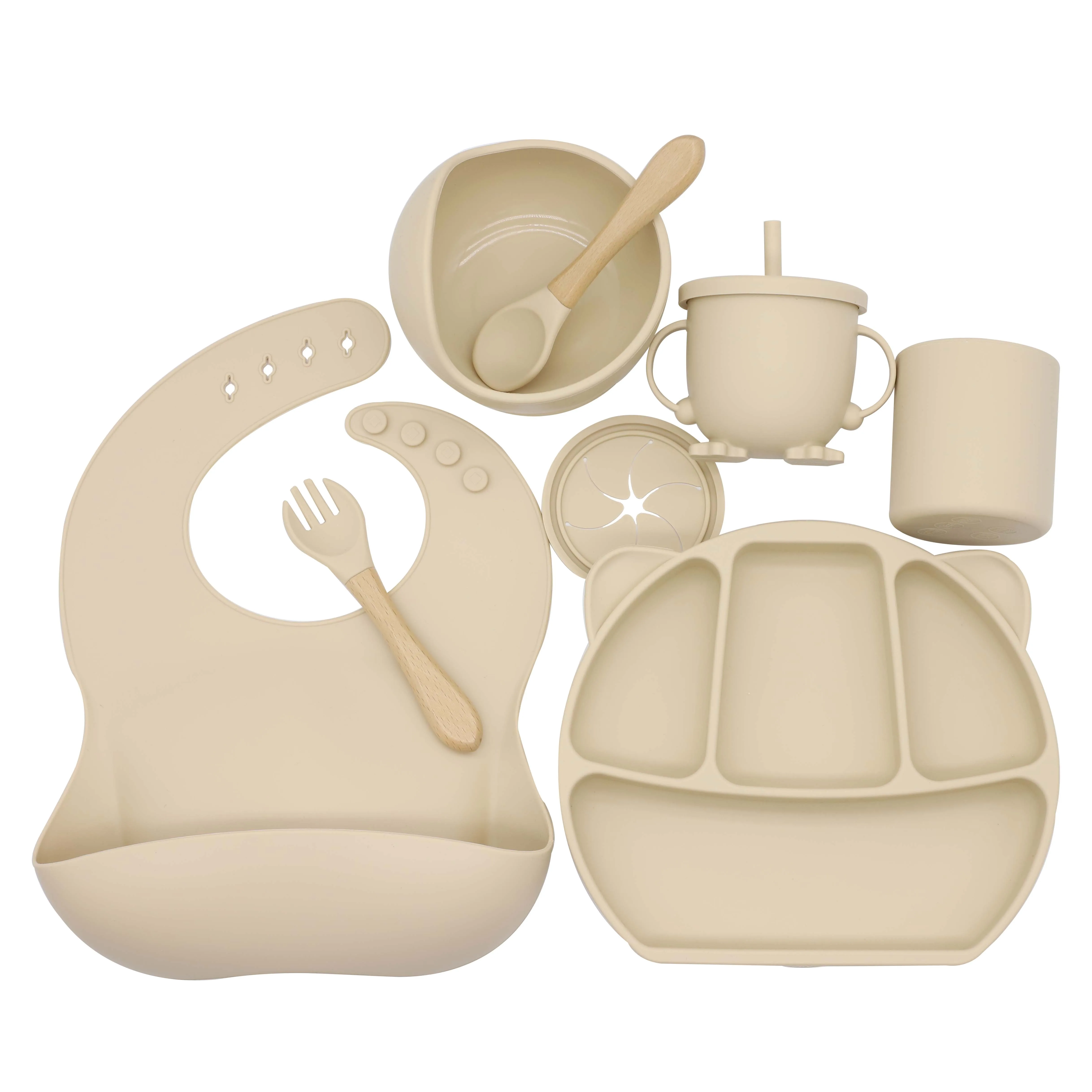 Customisedl Eco-friendly Non-toxic Cute Strong Suction Bowl Spoon Set Feeding Bib Baby Silicone Bowl And Plate