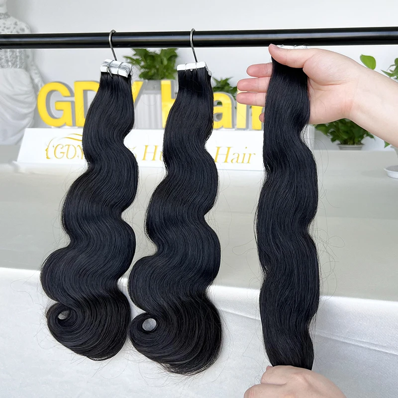 10A 12A Double Drawn Body Wave Tape In Hair Extension Seamless Invisible Tape In Wave Human Hair Extensions