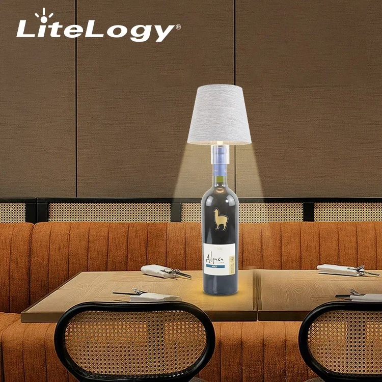 OEM ODM Romantic Battery Operated Rechargeable Portable Bar Restaurant Fabric Replaceable Lampshade Led Wine Bottle Lamp