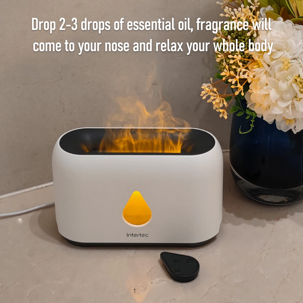intertec OEM/ODM Desktop Ultrasonic Water Atomizing Essential Oil aroma humidifier Diffuser with 3D Flame