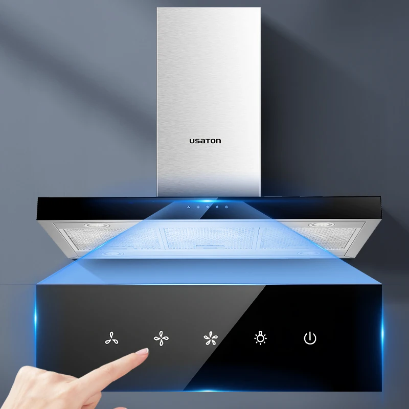 Smart hot sale modern fashionable design island chimney hood kitchen led cooker range hood