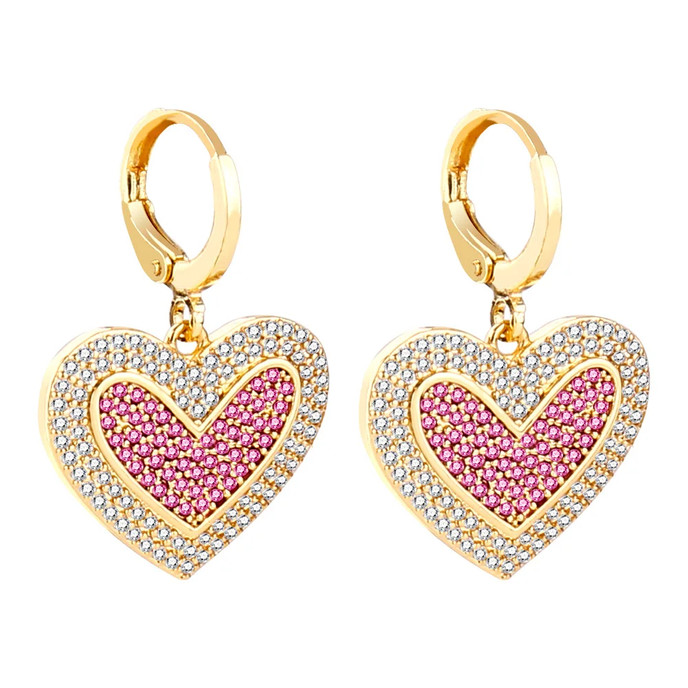 Heart shape earrings studs gold heart shape hoop earrings pink mama earrings charms gold plated shining inlay zircon jewelry