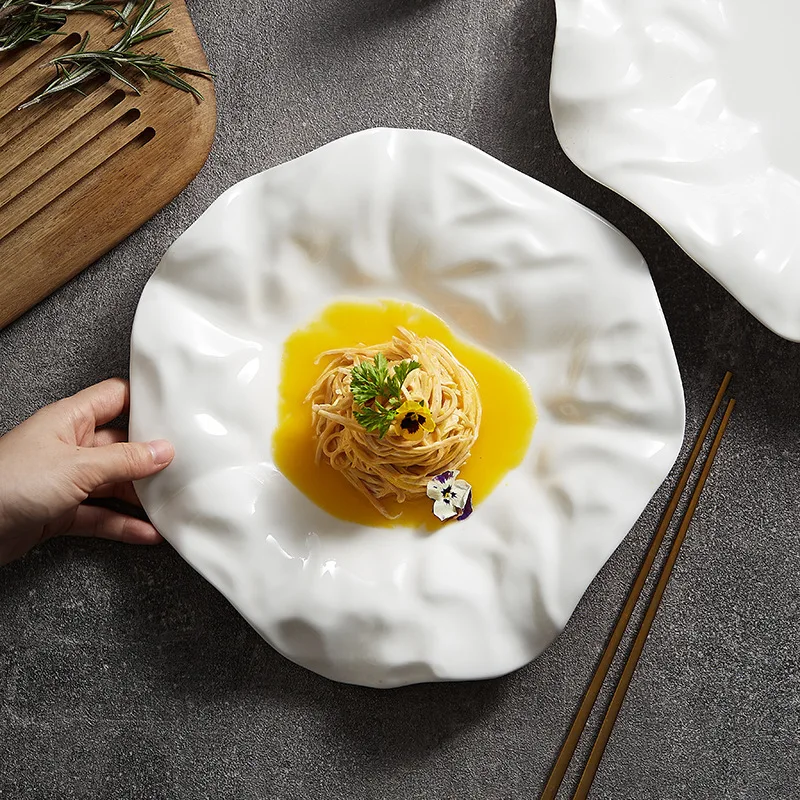 Porcelain dinner plate tableware pasta fat reducing dish household desserts wrinkle swing plate