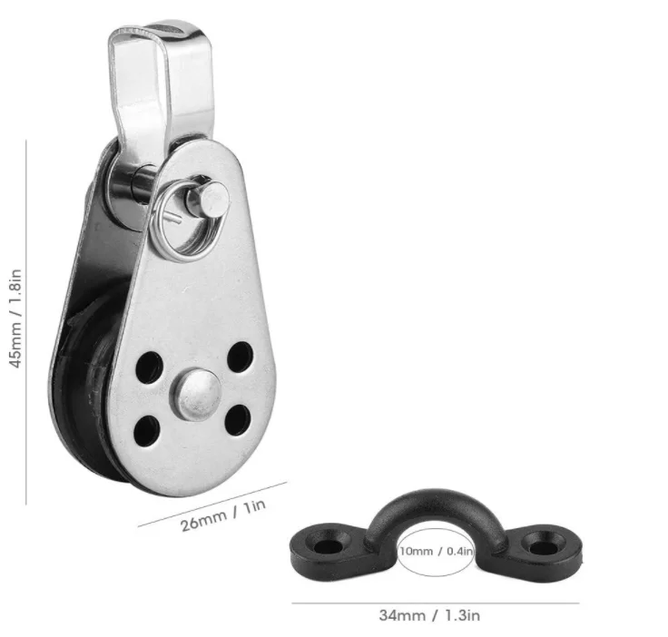 Heavy Duty 304 Stainless Steel Pulley Roller Single Pulley Block With Spring Snap Hook Carabiner