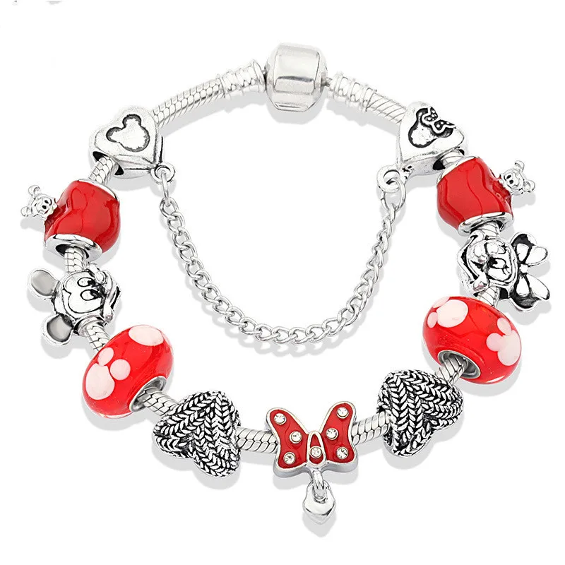Girls Charm Bracelet Kids Crystal Beaded Bracelets  Diy Mickey Minnie Series Bracelet Diamond Charms Cuff Bangles Jewelry