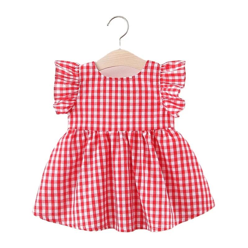 
Summer girl plaid cute doll sleeveless dress factory wholesale direct sales 