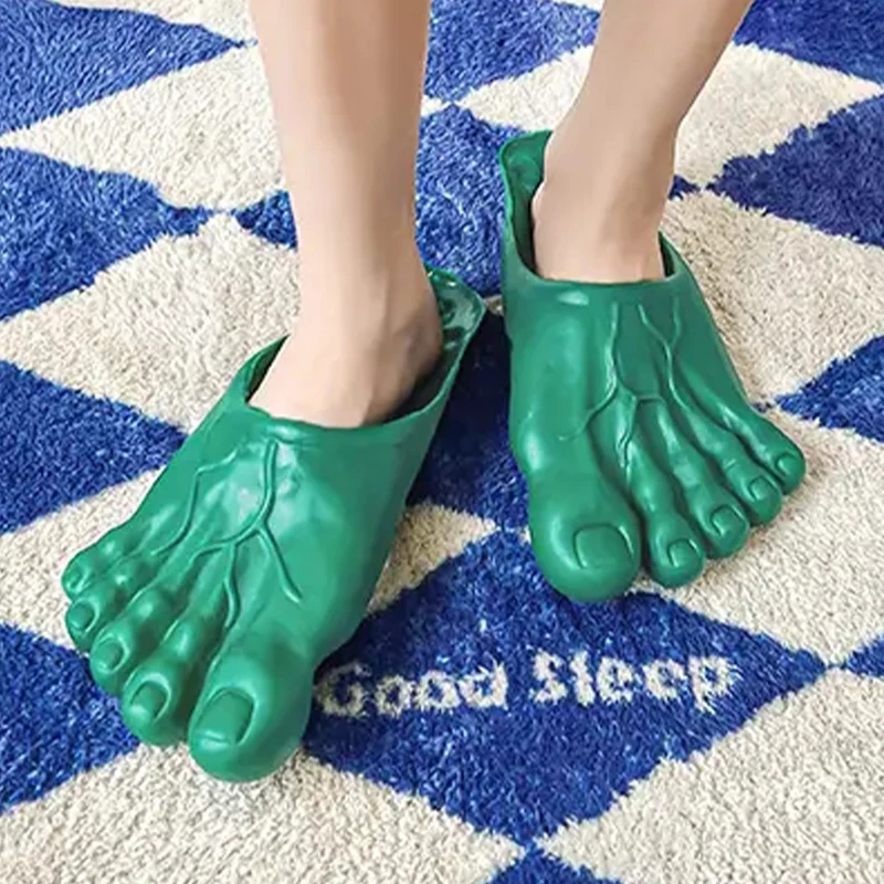 Funny Halloween Monster Prank Giant Feet Toes Green Barefoot Home Women Men Rubber Slippers Sandals Shoes Unisex