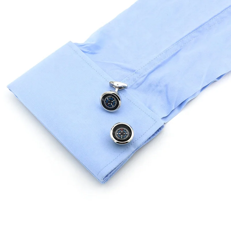 Cheap Round Shape Glass Brass Compass Watch Movement Cufflink