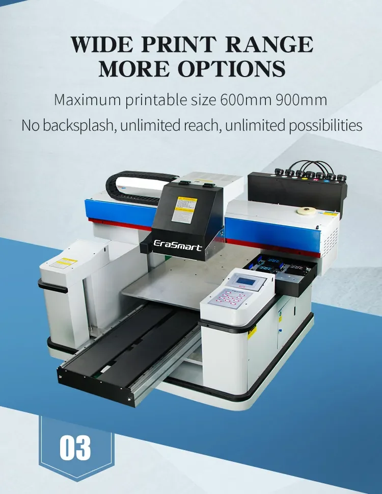 Erasmart 6090 uv printer double or three xp600 uv printer LED lamp rotary flatbed printing  phone case acrylic metal machine