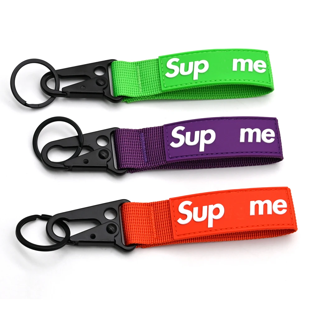 YYX JDM Accessories Custom Logo Nylon Ribbon Rubber Keychain Metal Hooks Motorcycle Keychain