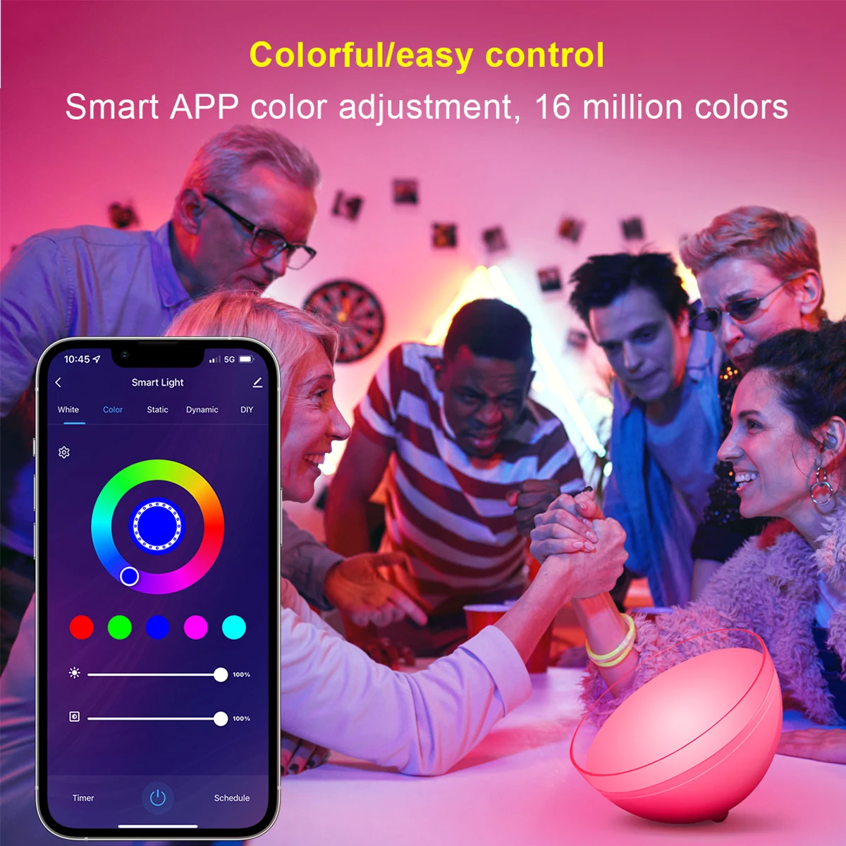 Round colorful RGB doodle smart desktop Atmosphere light wifi pick up sound control rhythm light bedside small night light