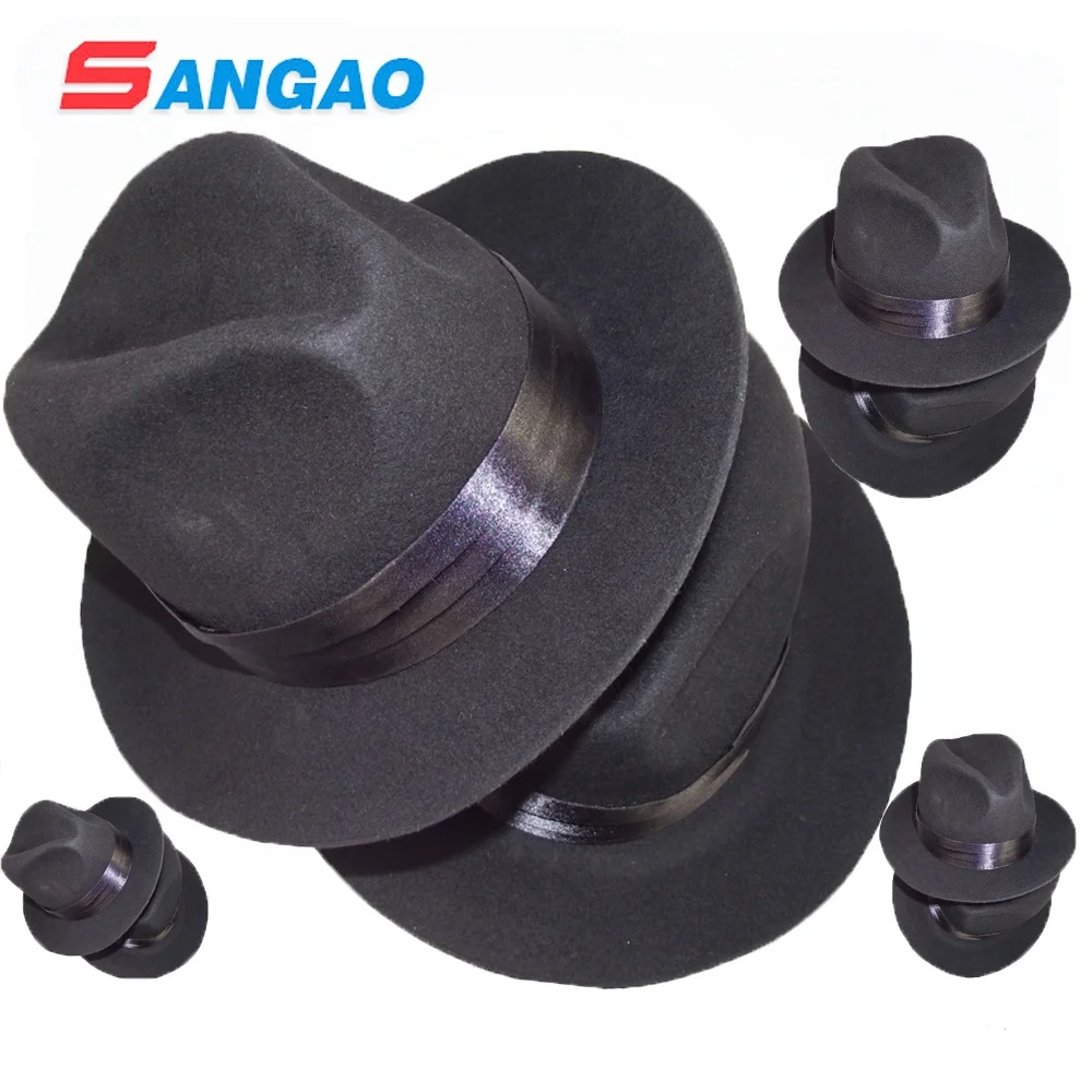 Black wool dress hat with satin fabric and leather sweatband