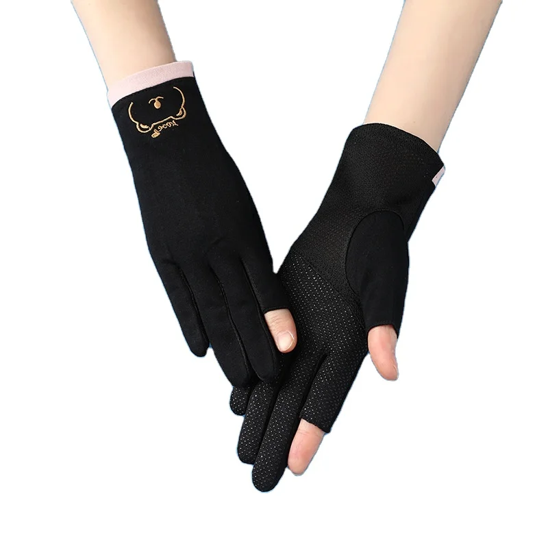 Sidiou Group Spring Autumn Short Hand Gloves For Touch Screen Embroidered Cotton Driving Cycling Summer UV Sunblock Gloves