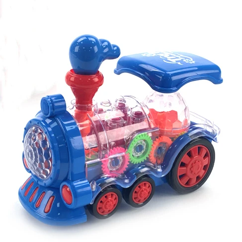 Kids Mini Electric Trains Power Wheel Toy Transparent Universal Gear Train Toy With Light And Music