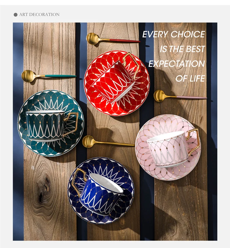 Palace small light luxury Ceramic Coffee Cup European coffee cup and plate set household afternoon camellia tea cup with spoon B