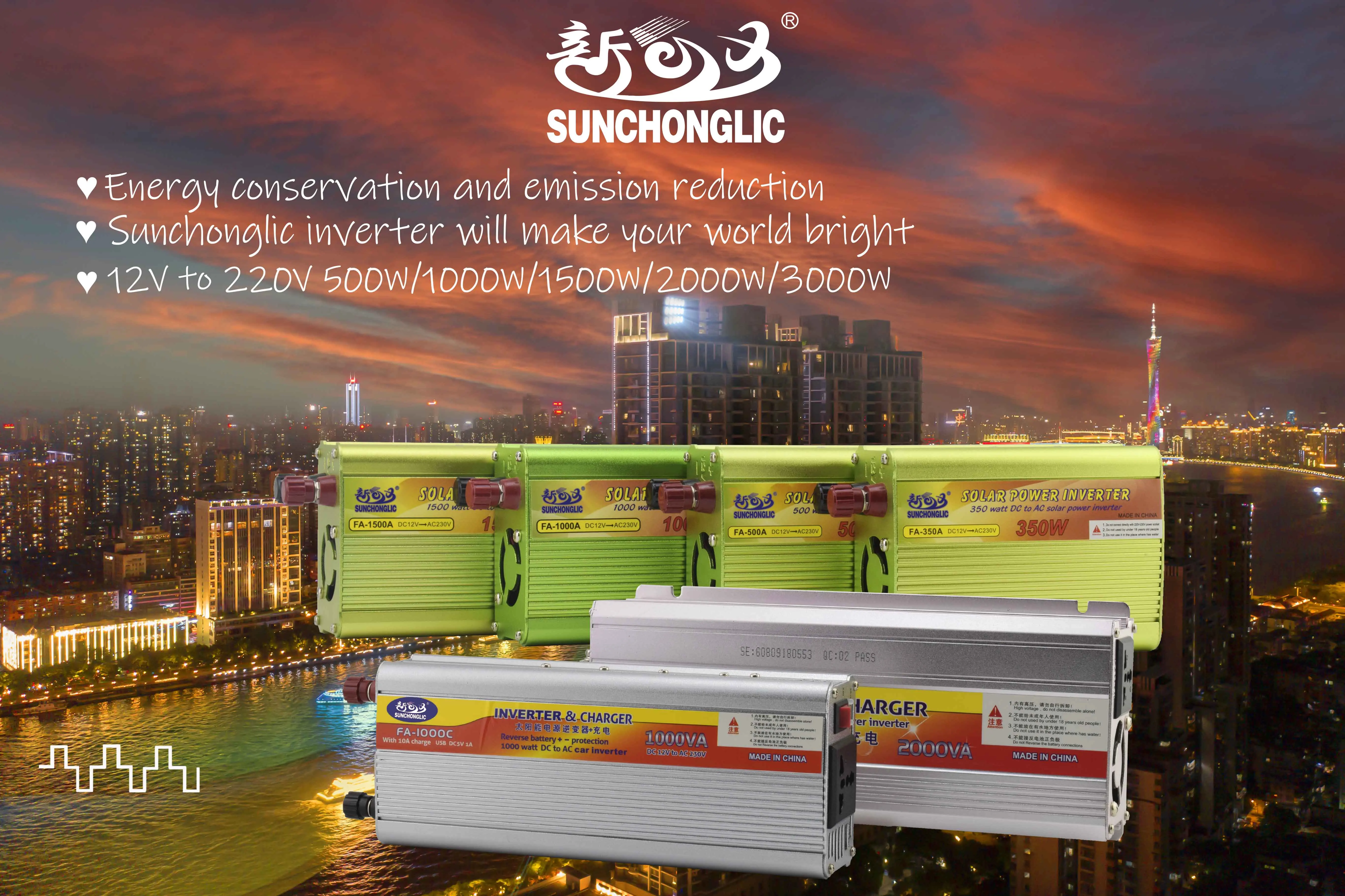 Инвертор переменного тока Sunchonglic, 1000 Вт, 12 В, 220 В, 1000 Вт, с зарядным устройством