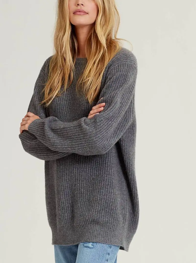  Casual Man Unisex Knitwear 100% Pure Cashmere Drop Shoulder Crewneck Pullover